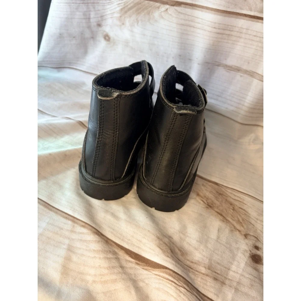 Karl Kani‎ Vintage Leather Ankle Motorcycle Lugged Biker Boots Black Men4 W 5.5